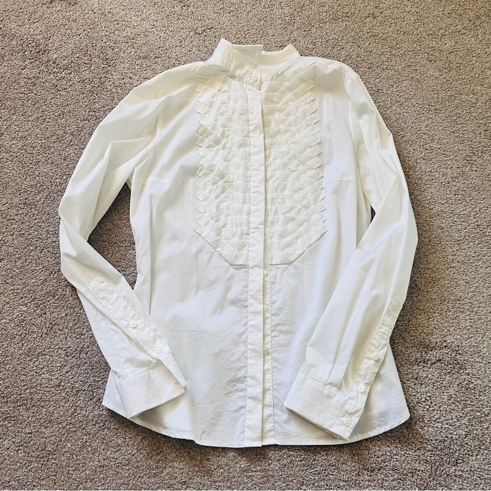 Zara Woman White Collared Button-Front Blouse Size S